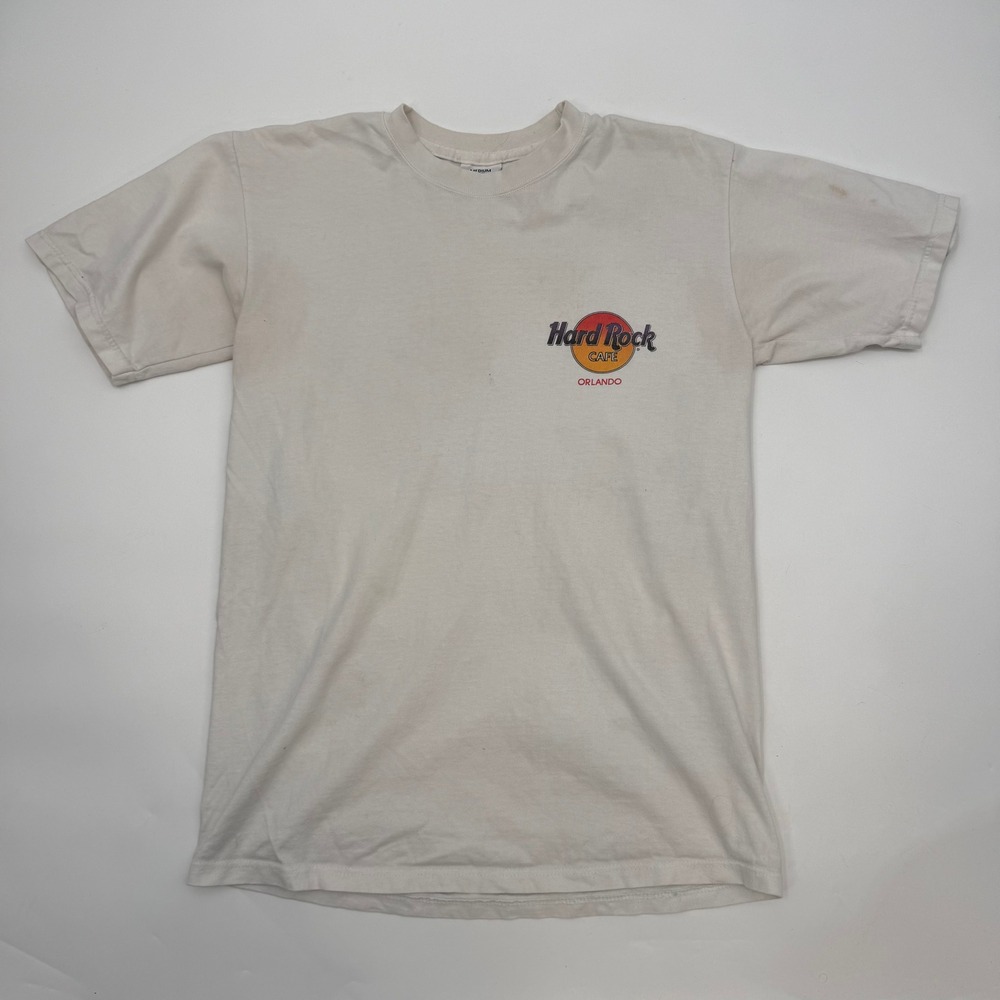 Hard Rock Cafe Mens Medium T-Shirt White Orlando Kingdom of Rock and Roll USA